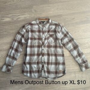 Men's Plaid Button-Up Shirt - Brown and Gray